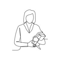 One continuous line drawing of Librarian profession with white background. Librarian profession design concept in simple linear style. Librarian profession design concept vector illustration.