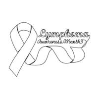 One continuous line drawing of lymphoma cancer awareness month with white background. Awareness ribbon design in simple linear style. healthcare and medical design concept vector illustration.