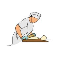 One continuous line drawing of baker working activity with white background. create bread working activity design in simple linear style. baker working people design concept vector illustration.