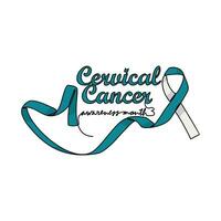 One continuous line drawing of cervical cancer awareness month with white background. Awareness ribbon design in simple linear style. healthcare and medical design concept vector illustration.