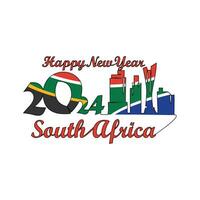 One continuous line drawing of Happy New Year in South Africa. New Year Design with South Africa skyline in simple linear style vector illustration. Suitable for greeting card, poster and banner.