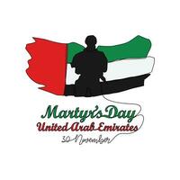 One continuous line drawing of UAE Martyrs Day on November 30th. UAE Martyrs Day design in simple linear style illustration. UAE Martyrs Day design suitable for greeting card, poster and banner vector