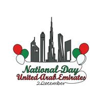 uno continuo línea dibujo de uae nacional dias en diciembre 2do. uae nacional dias diseño en sencillo lineal estilo ilustración. adecuado para saludo tarjeta, póster y bandera. patriótico diseño concepto. vector