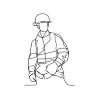 One continuous line drawing of Firefighter profession with white background. Firefighter profession design concept in simple linear style. Firefighter profession design concept vector illustration.