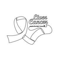 One continuous line drawing of liver cancer awareness month with white background. medical design concept in simple linear style. Awareness ribbon design concept vector illustration.