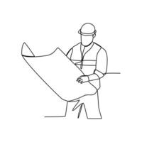 One continuous line drawing of Civil Engineer profession with white background. Civil Engineer profession design concept in simple linear style. Civil Engineer profession design concept vector