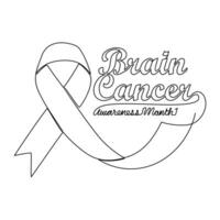 One continuous line drawing of brain cancer awareness month with white background. Awareness ribbon design in simple linear style. healthcare and medical design concept vector illustration.