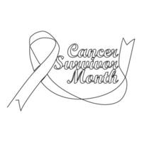 One continuous line drawing of cancer survivor month with white background. Awareness ribbon design in simple linear style. healthcare and medical design concept vector illustration.