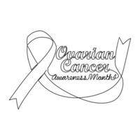 One continuous line drawing of ovarian cancer awareness month with white background. Awareness ribbon design in simple linear style. healthcare and medical design concept vector illustration.