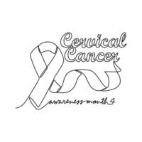 One continuous line drawing of cervical cancer awareness month with white background. Awareness ribbon design in simple linear style. healthcare and medical design concept vector illustration.