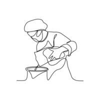 One continuous line drawing of baker working activity with white background. create bread working activity design in simple linear style. baker working people design concept vector illustration.