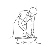 One continuous line drawing of baker working activity with white background. create bread working activity design in simple linear style. baker working people design concept vector illustration.