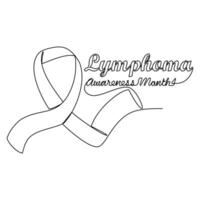 One continuous line drawing of lymphoma cancer awareness month with white background. Awareness ribbon design in simple linear style. healthcare and medical design concept vector illustration.