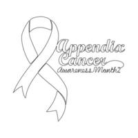 One continuous line drawing of appendix cancer awareness month with white background. Awareness ribbon design in simple linear style. healthcare and medical design concept vector illustration.