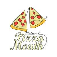 One continuous line drawing of national pizza month with white background. national pizza month design in simple linear style. national pizza month design concept vector illustration.