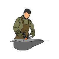 One continuous line drawing of blacksmith working activity with white background. blacksmith working activity design in simple linear style. blacksmith people design concept vector illustration