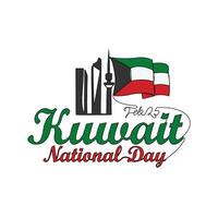 One continuous line drawing of Kuwait National Day Vector Illustration on February 25th. Kuwait National Day design in simple linear style illustration. Suitable for greeting card, poster and banner.