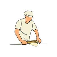 One continuous line drawing of baker working activity with white background. create bread working activity design in simple linear style. baker working people design concept vector illustration.