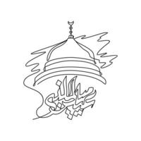 One continuous line drawing of mawlid an Nabi. Mawlid an Nabi holiday as islamic ceremony design in simple linear style. calligraphy continuous line design concept vector illustration.