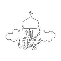 uno continuo línea dibujo de mawlid un nabí mawlid un nabi fiesta como islámico ceremonia diseño en sencillo lineal estilo. caligrafía continuo línea diseño concepto vector ilustración.