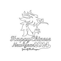 uno continuo línea dibujo de contento chino nuevo año con el año de continuar concepto. contento chino nuevo año en sencillo lineal estilo vector ilustración. adecuado diseño para saludo tarjeta y póster.