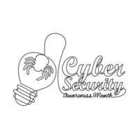 One continuous line drawing of cyber security awareness month with white background. cyber security awareness month design in simple linear style. cyber security awareness month design concept vector