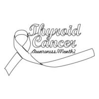 One continuous line drawing of thyroid cancer awareness month with white background. Awareness ribbon design in simple linear style. healthcare and medical design concept vector illustration.