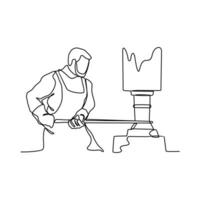 One continuous line drawing of blacksmith working activity with white background. blacksmith working activity design in simple linear style. blacksmith people design concept vector illustration