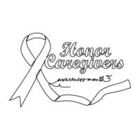 One continuous line drawing of honor cargivers awareness month with white background. Awareness ribbon design in simple linear style. healthcare and medical design concept vector illustration.