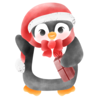 adorável inverno pinguim com vermelho cachecol e chapéu caprichoso Natal ilustração png