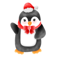 Adorable Winter Penguin with Red Scarf and Hat Whimsical Christmas Illustration png