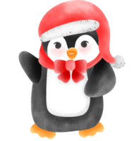 adorable invierno pingüino con rojo bufanda y sombrero caprichoso Navidad ilustración png