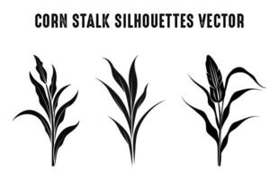 Free Corn Stalks vector Silhouettes Set, Barley Grain Cornstalk Silhouette Bundle