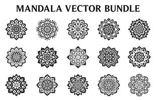 negro y blanco vector floral mandala Arte diseño colocar, Clásico circulo mandala Arte vector ilustración manojo, sencillo y mínimo hermosa mandala icono