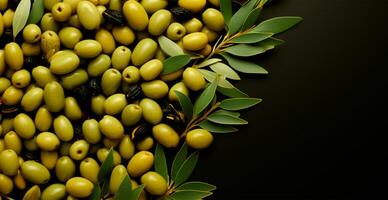 Many olives, top view - AI generated image photo