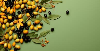 Many olives, top view - AI generated image photo