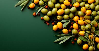 Many olives, top view - AI generated image photo