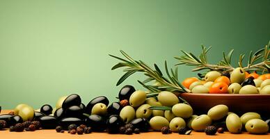 Lots of olives on isolated background - AI generated image photo