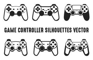 conjunto de vídeo juego controlador aislado siluetas, juego consola siluetas manojo, vector gamepad negro silueta colección