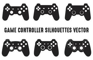 conjunto de vídeo juego controlador aislado siluetas, juego consola siluetas manojo, vector gamepad negro silueta colección