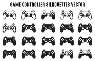 conjunto de vídeo juego controlador aislado siluetas, juego consola siluetas manojo, vector gamepad negro silueta colección