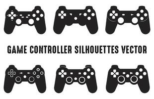 conjunto de vídeo juego controlador aislado siluetas, juego consola siluetas manojo, vector gamepad negro silueta colección