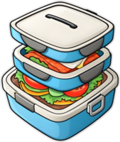 a lunch box with food and fruit on it ai generative png