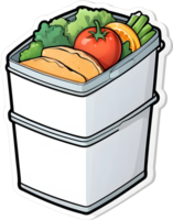 a lunch box with food and fruit on it ai generative png