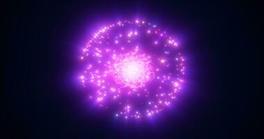resumen energía magia púrpura esfera pelota átomo redondo molécula hecho de brillante brillante eléctrico electrones pequeño redondo partículas volador puntos en negro antecedentes foto
