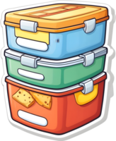 a lunch box with food and fruit on it ai generative png