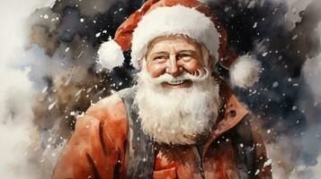 Illustration of a cheerful kind grandfather Santa Claus smiling joyful for the holiday Christmas and New Year photo