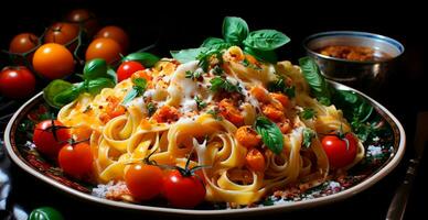 Pasta, food background, Italian national dish - AI generated image photo