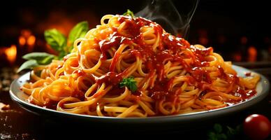 Pasta, food background, Italian national dish - AI generated image photo