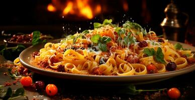 Pasta, food background, Italian national dish - AI generated image photo